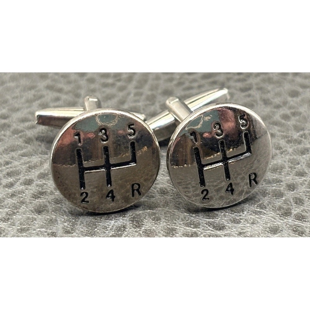 Vintage Car Vehicle Manual Transmission Gear Shift Pattern Cufflinks Silver Tone